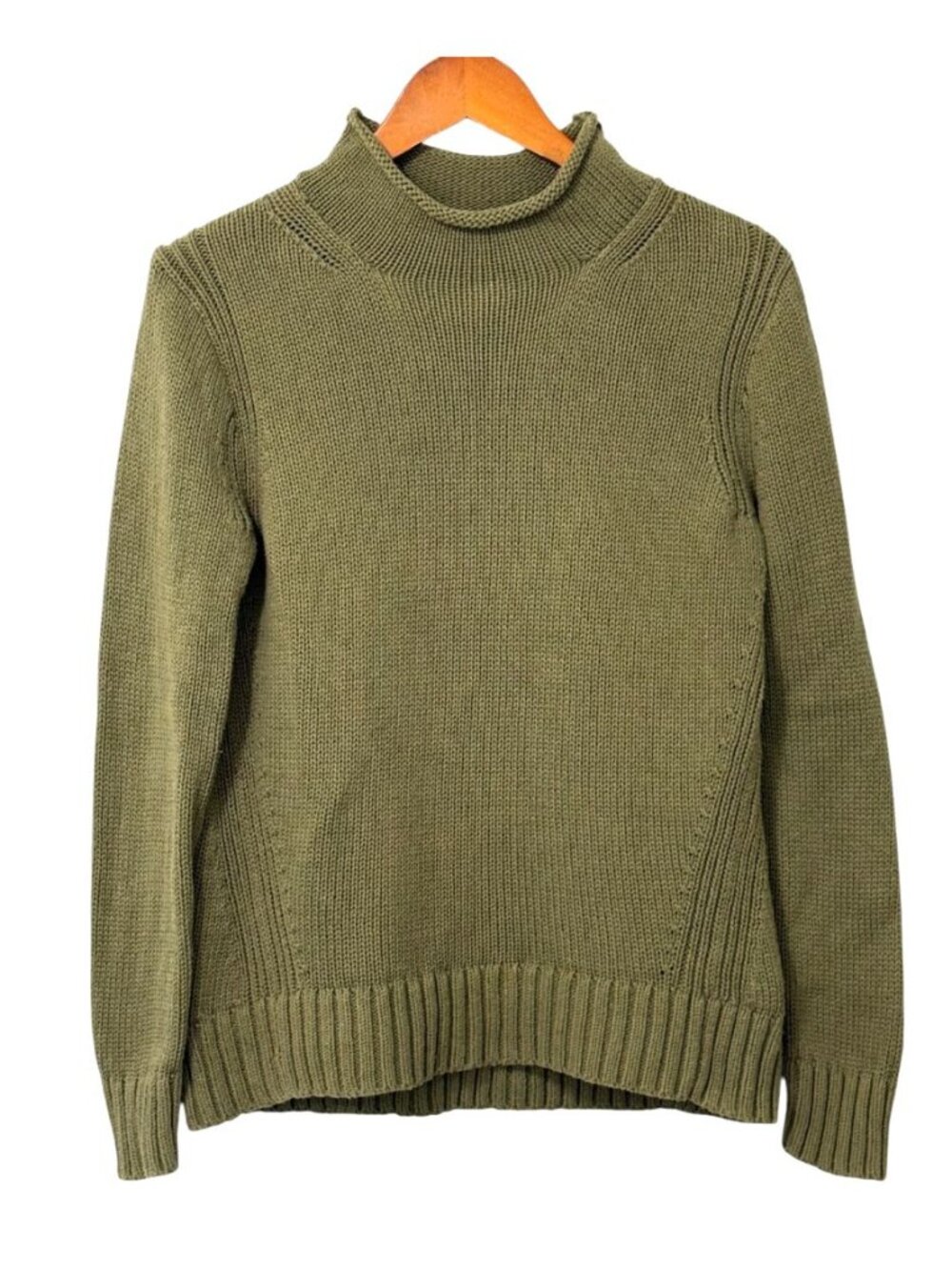 J.Crew Always Womens Olive Green Roll Neck Fisherman Sweater 100% Cotton Size M